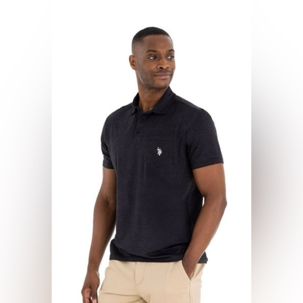 US Polo Assn Men's Luxe Polo Weekend Shirt Black Heather NEW